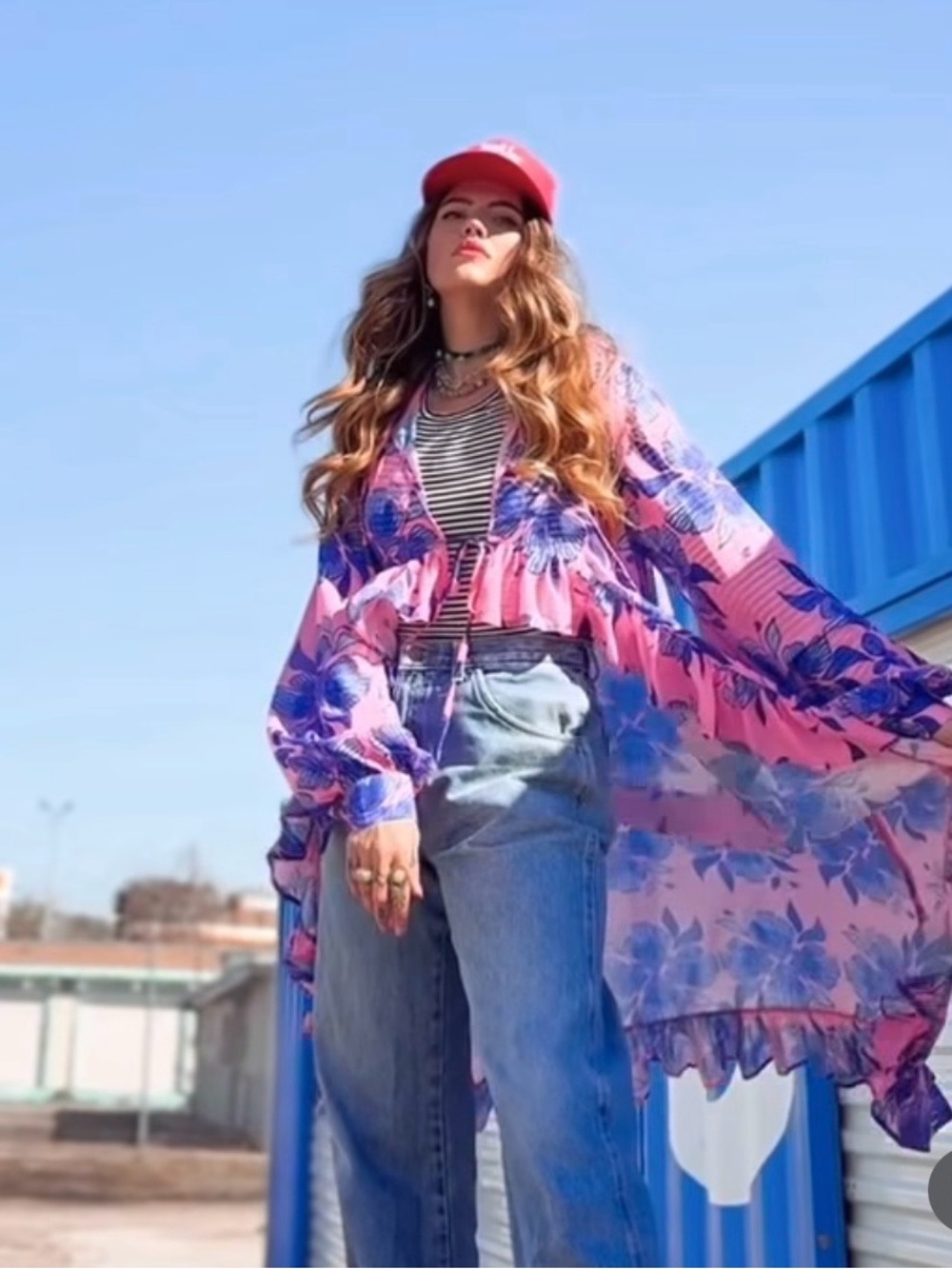 LADY THE BRAND🌟Pink & Blue Floral Sheer Kimono Duster